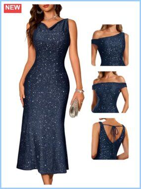 Sequin Bodycon Cowl Neck Sleeveless Formal Prom Homecoming Dress